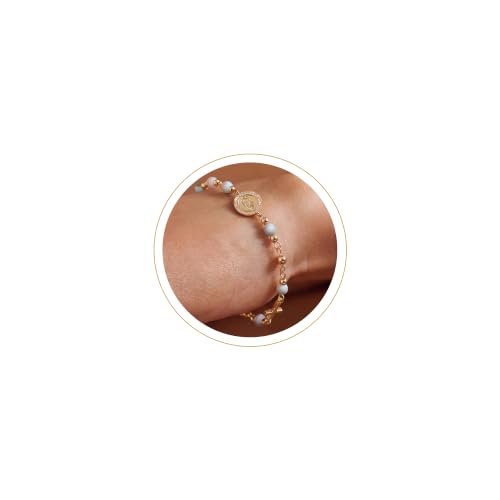 Moodear Cross Bracelet for Women, Dainty Sterling Silver/Gold Plated Gift - color: Virgen's Rosary Cross Bracelet