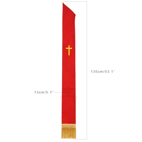 BLESSUME Church Clergy Pastor Cross Embroidered Stole - color: Red 11