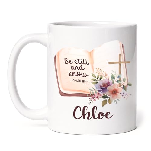 Novelty Book And Flower Coffee Mug, Bible Verse White Cup, Personalized Motivational Religion Mug Gift For Men Women, Customized Name Cross Christ Ceramic Mug, Keepsake Mug 11Oz - color: XUA-624-2330-Bible Verse