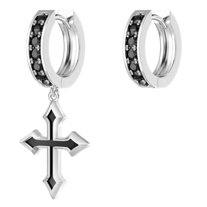 KRKC&CO Dangle Cross Earrings for Men, Sterling Silver Plated Black Drop - color: Silver-A