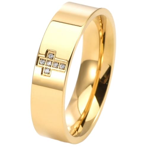 Jude Jewelers 6mm Stainless Steel Christian Cross Religious Wedding Band Statement Anniversary Ring - color: Gold