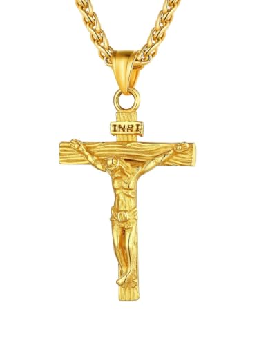 U7 Crucifix Cross Necklace for Men,with 18"-26" Chain - color: 01.Gold