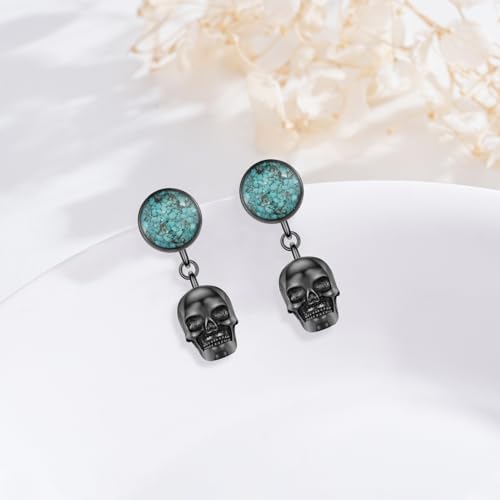 Black Dangle Drop Earrings 925 Sterling Silver Turquoise Earrings Jewelry Gifts for Women Men - style: Skull