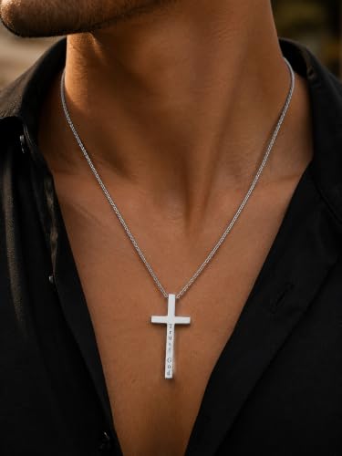 Engraved Cross Necklace for Men, Women & Boys & Girls Cross Necklace, Stainless Steel Cross Pendant Necklace, Faith & Inspiration Christian Jewelry Gift - color: Trust God