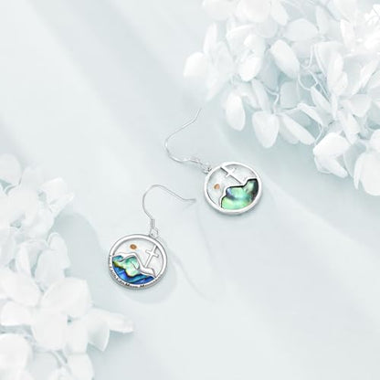 AOBOCO Mustard Seed Earrings for Women Sterling Silver Mountain Cross Earrings Dangle Christian Religion Jewelry Mothers Day Birthday for Mom Wife Friends - style: Round Mountain Cross Hooks