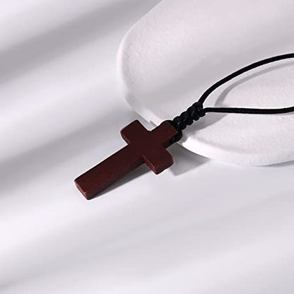 Natural Wood Cross Pendant Necklace for Men Women， Cross for Car Mirror Pendant,Wooden Cross Necklace Gift - color: Brown