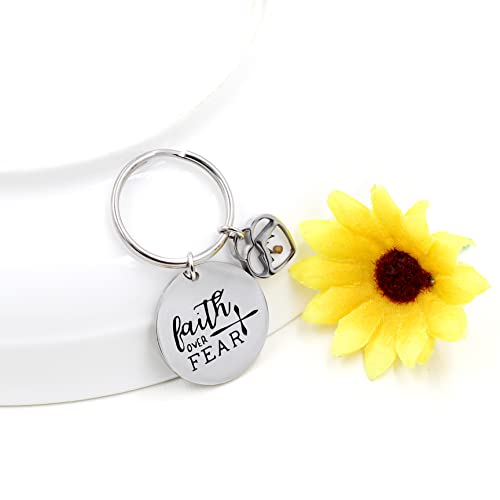 Uloveido Stainless Steel Faith Cross Keychain & Jesus Loves Me Christian Keyring Mustard Seed Charms Religious Jewelry - style: Faith Over Fear-heart Mountain