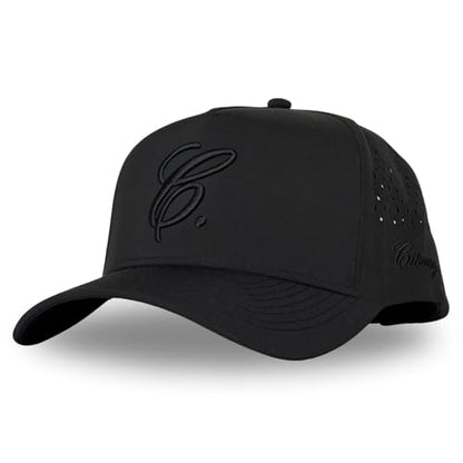CITRUSY Athletic Trucker Golf Hat | Performance Mens 5 Panel Cap | Cool Breathable Waterproof Workout Running Snapback - color: Signature C. | Black