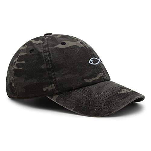 JPAK Jesus Fish Symbol Premium Dad Hat Embroidered Cotton Baseball Cap Symbol of Christianity - color: Black Camo