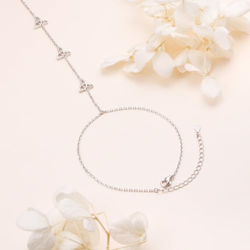 S925 Sterling Silver Finger Ring Bracelet Hand Adjustable Chain for Women - style: Celtic Knot