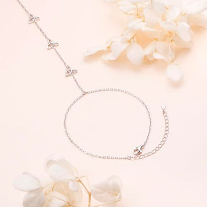 S925 Sterling Silver Finger Ring Bracelet Hand Adjustable Chain for Women - style: Celtic Knot