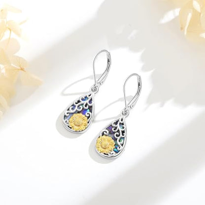 Vito Moonstone Turquoise Drop Earrings for Women, 925 Sterling Silver Hooks - style: Sunflower