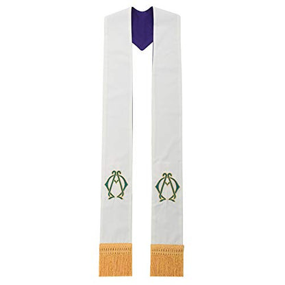 BLESSUME Church Priest Reversible Stole Purple and White with Tassels
