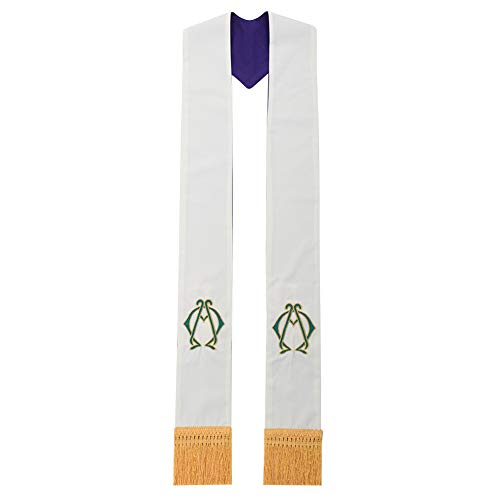 BLESSUME Church Priest Reversible Stole Purple and White with Tassels