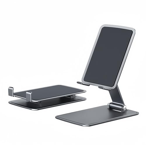 Foldable & Height Adjustable Phone Stand for Desk, Carbon Steel Stable Cell Phone Holder, Universal for iPhone, Portable Pocket-Sized Stand for Home Office Kitchen - Gray - color: G-Standard - Gray