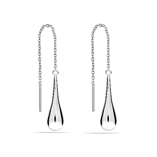 LeCalla 925 Sterling Silver Long Drop Earrings for Women | Lightweight Long Tassel Chain Threader Drop Dangle Earring for Women - color: Teardrop Threader