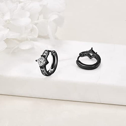 AOBOCO Black Hoops Earrings for Men Sterling Silver Viking Celtic Cross Heart Skull Round Triangle Hoop Earrings Birthday Father Day Christmas Jewelry Gifts for Men Women Friends - style: Black CZ Hoops