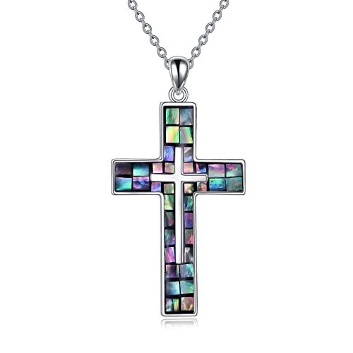 YFN Cross Necklace Sterling Silver Religious Cross Pendant Jewelry Christian Gifts for Women Men - style: A. Abalone Shell