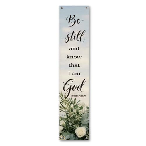 Be Still and Know That I Am God Christian Wall Banner, Scripture Floral Farmhouse Wall Hanging Sign for Sanctuary Church Home Living Room Entryway Bedroom Decor 48x9 In - color: color_name14