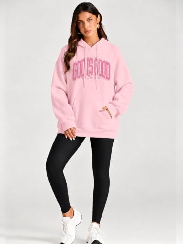 LUKYCILD God is Good Hoodie Christian Sweatshirt for Women Jesus Shirt - color: #01 Pink, size: Large