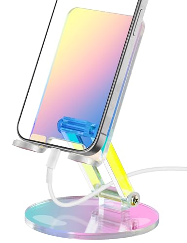 Tomorotec Adjustable Acrylic Phone Stand for Desk, Foldable Phone Holder - color: Iridescent, size: Upgraded Style
