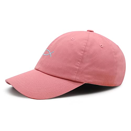 JPAK Jesus Fish Symbol Premium Dad Hat Embroidered Cotton Baseball Cap Symbol of Christianity - color: Coral Silk