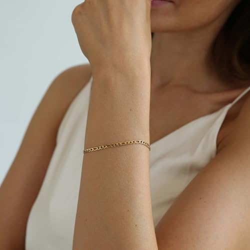 18K Gold Plated Pearl Beaded Cross Bracelets for Women Adjustable - color: Figaro-Gold
