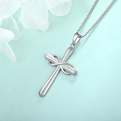 STARCHENIE Infinity Cross Necklace for Women Sterling Silver Polished Cross Pendant Crucifix Jewelry - color: Silver
