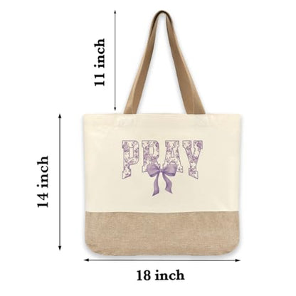 Tote Bag, Gifts for Women Friends Girlfriend Coworker Wife Mom Reusable Tote Bags Birthday Thank You Gift - color: Purple Pray