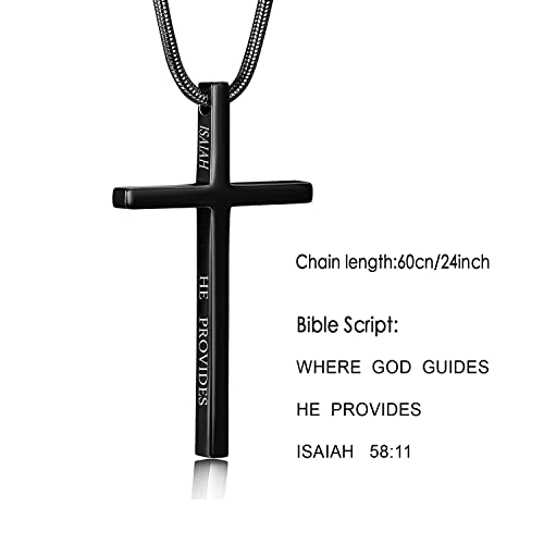 Cross Necklace for Men Christmas Gift Cross Pendant Strength Bible Verse Stainless Steel Necklaces - style: WHERE GOD GUIDES HE PROVIDES