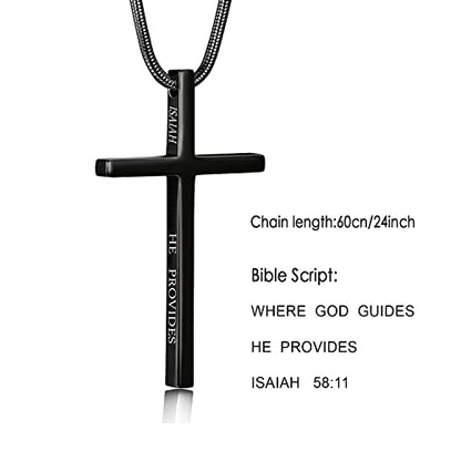 Cross Necklace for Men Christmas Gift Cross Pendant Strength Bible Verse Stainless Steel Necklaces - style: WHERE GOD GUIDES HE PROVIDES
