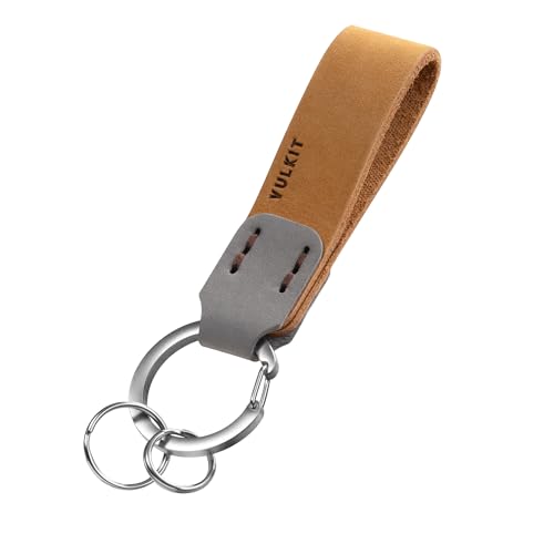 VULKIT Genuine Leather Keychain for Men & Women Everyday Carry Accessories - color: Wheat/Grey