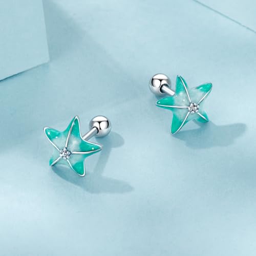 Cute Stud Earrings for Women Dachshund Koi Fish Sea Star Sea Turtle Sea Conch Earrings 14K Gold Plated Dainty Stud Earring funky Jewerly - color: Silver Sea Star