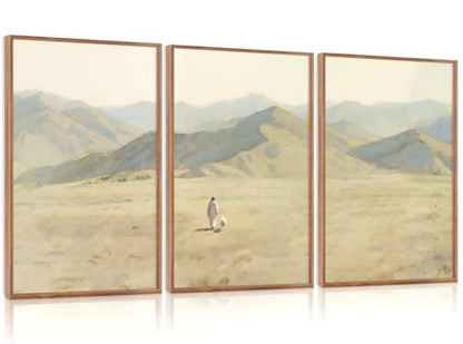 CHDITB 3Pcs Jesus with Lamb Landscape Framed Canvas Wall Art 24x36 Inch - color: Jesus Leaves The 99 Parable of The Lost Sheep, size: 24"L x 36"W