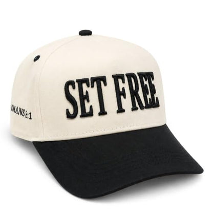 Faith Series 2-Tone Trucker Hat – Christian Faith-Based Cap with Bible Verse Detail - color: Set Free | Romans 8:1 | Black