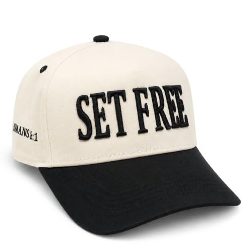 Faith Series 2-Tone Trucker Hat – Christian Faith-Based Cap with Bible Verse Detail - color: Set Free | Romans 8:1 | Black