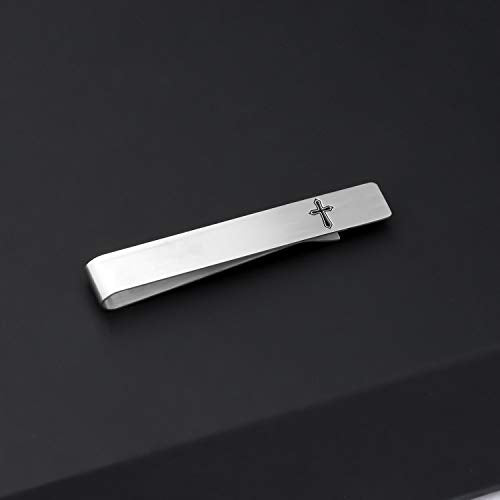 BEKECH Faith Christian Jewelry for Men - Cross Tie Clip Gift for Him, Boss, Coworkers, First Communion - color: silver