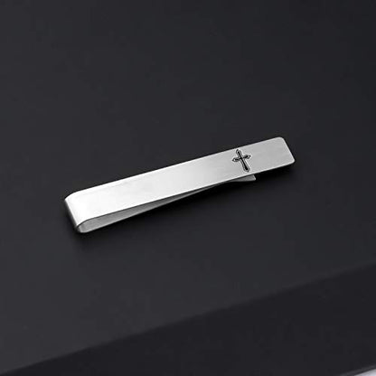 BEKECH Faith Christian Jewelry for Men - Cross Tie Clip Gift for Him, Boss, Coworkers, First Communion - color: silver