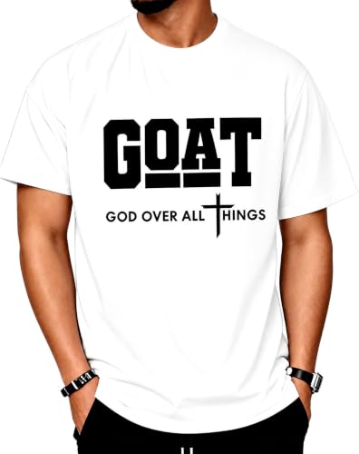 Men's Christian Graphic T-Shirt,Goat(God Over All Things) 100% Cotton Tee - color: White, size: 4X-Large