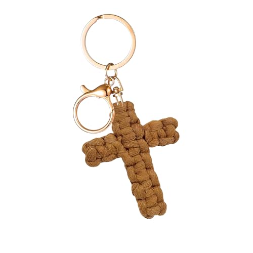 Knit Cross keychain Christian Gifts for Women Men Religious Gifts Bohe Backpack Charms Christian Keychain - color: Brown