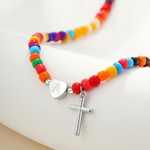 18K Gold Plated Colorful Initial Necklaces for Girls Women Kids - color: SILVER-A