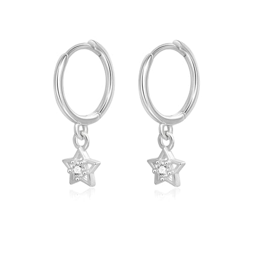 925 Sterling Silver Dangle Earrings Heart Star Cross Drop Earrings Dainty Gold Trendy Cute Earrings for Women - color: Star, silver