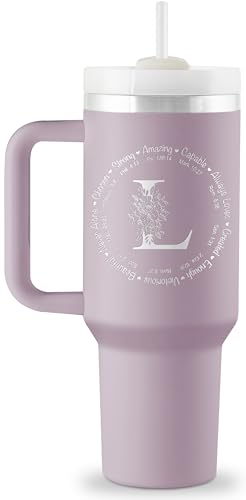 Monogrammed 40 oz Engraved Tumbler - Spiritual, Inspirational Gift for Women, Bible Gift, Christian Tumbler with Initial - style: L