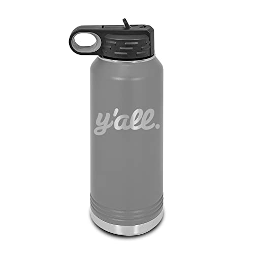 Y'all Laser Engraved Water Bottle Customizable Polar Camel Stainless Steel with Straw - southern script you all you’ll Dark Gray 32 oz - color: Dark Gray