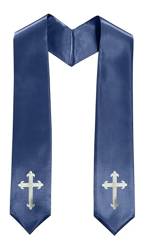 Priest White Stole 60 Inch Gold Cross Embroidery Church - color: Navy Stole + White Cross