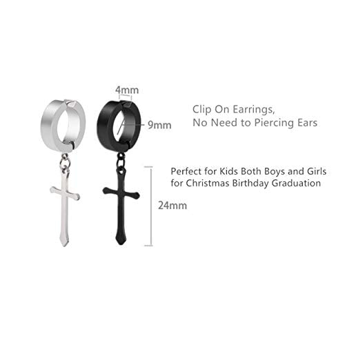 Non-pierced Earrings Set for Men Women Cross Titanium Steel Hoop Dangle Clip On Earring - style: set of 2 pairs