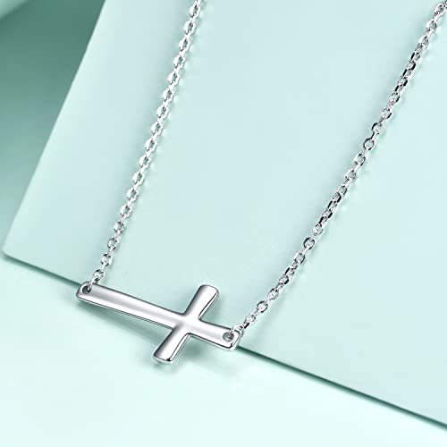 Rnivida 925 Sterling Silver Sideways Cross Pendant Necklace for Women - color: Silver - 18"~20"