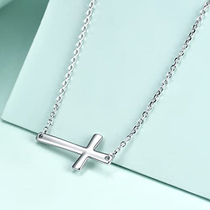 Rnivida 925 Sterling Silver Sideways Cross Pendant Necklace for Women - color: Silver - 18"~20"