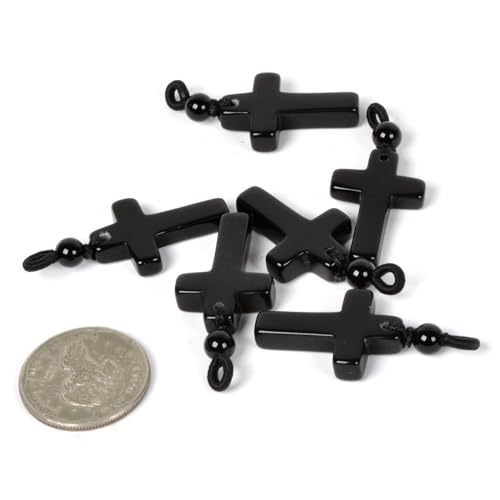 Justinstones Natural Gemstone Carved Cross Reiki Chakra Pendant Necklace 22 Inch - color: 30mm Black Obsidian