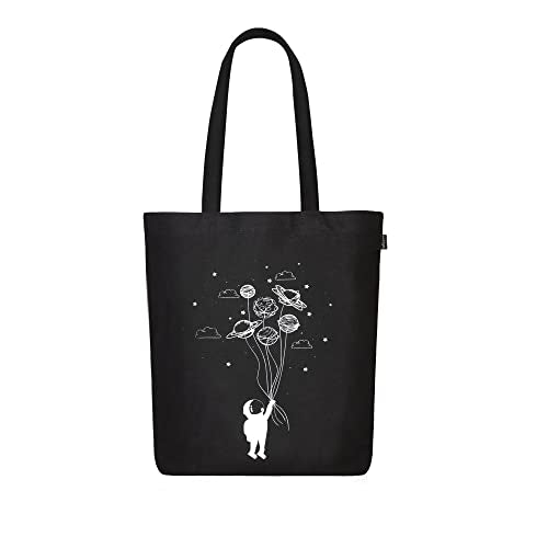 Ecoright Tote Bag for Women with Zipper, Small Tote Bag, Canvas Bag, Reusable Cotton Bag for Beach, Grocery, School & Work - color: Fly Me to Space